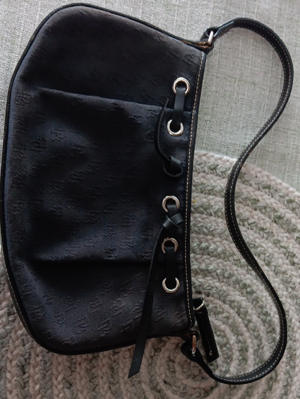 Doonney & Bourke Black Shoulder Bag with Grommet and Strap Detail